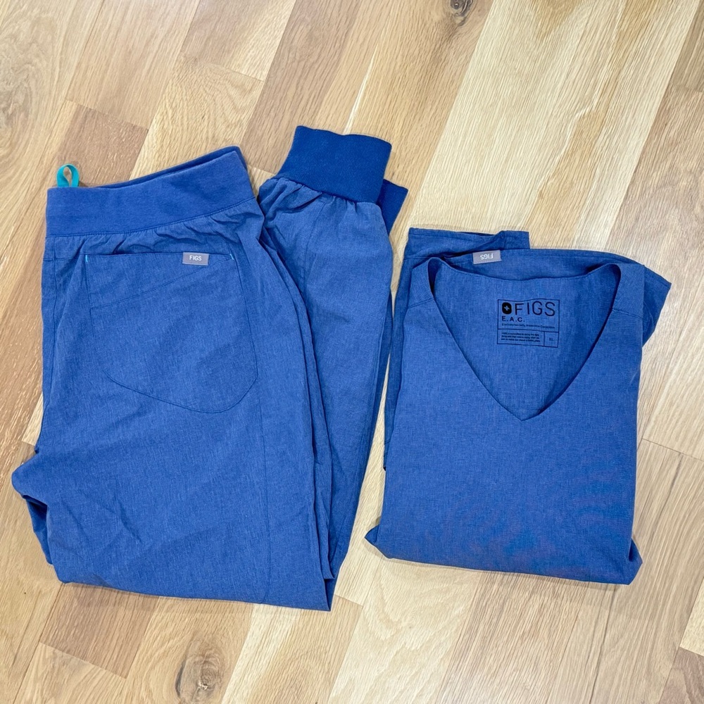 FIGS Heathered Denim Scrub Top & Jogger Set Women’s Size XL - Picture 6 of 7